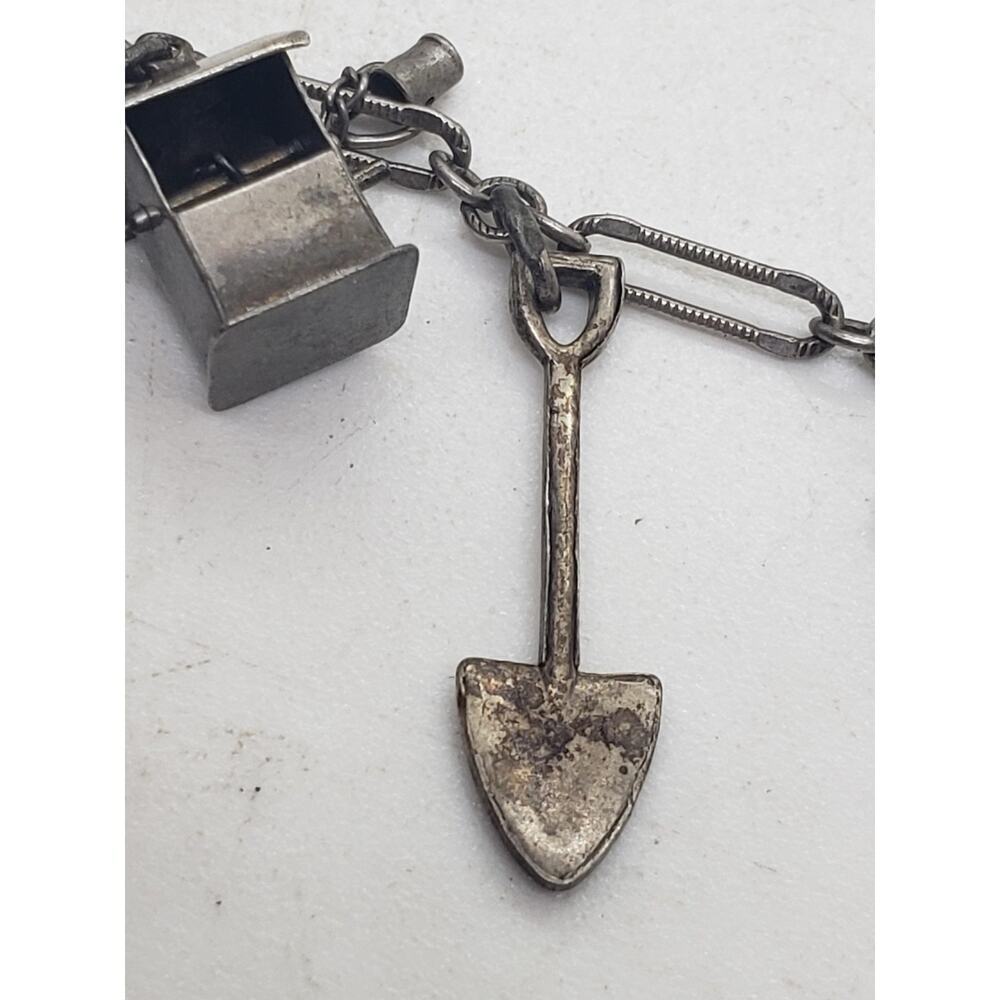 Vintage Sterling Silver Charm Bracelet Cowboy Nautical Scissors Ring Hat 7in - Picture 7 of 16